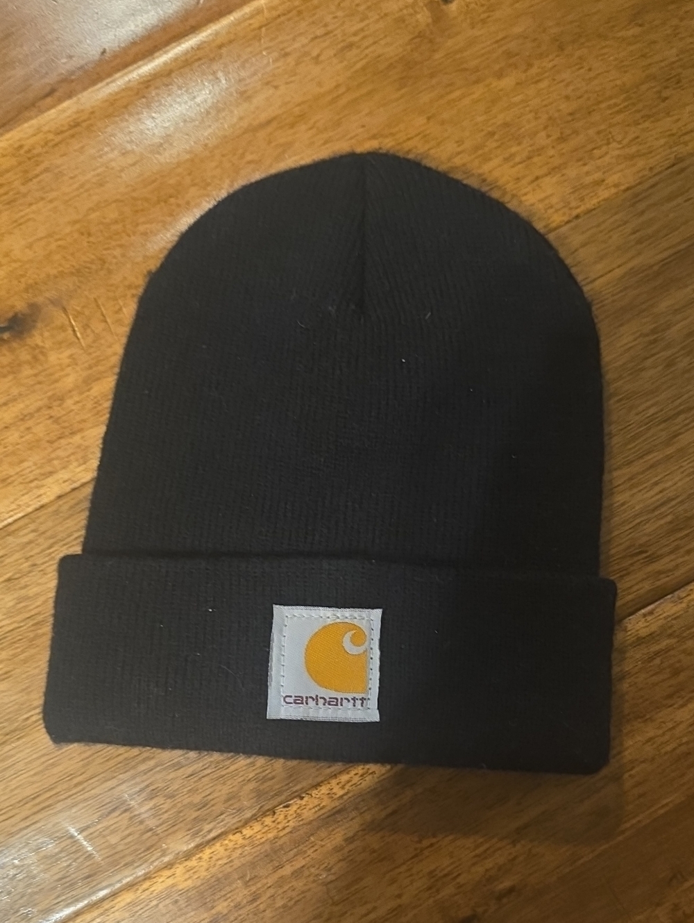 Carhartt Black Cuffed Beanie with Gold Logo Patch